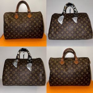 LOUIS VUITTON vintage Speedy 35 in classic Monogram Leather w/ Unbranded twillys